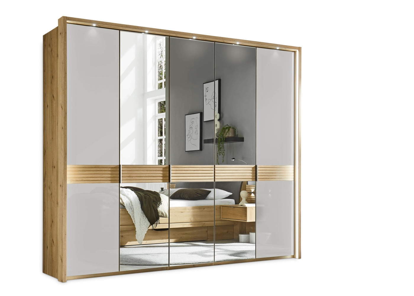 Drehtürenschrank 5-trg. Wega Plus in champagner, eiche