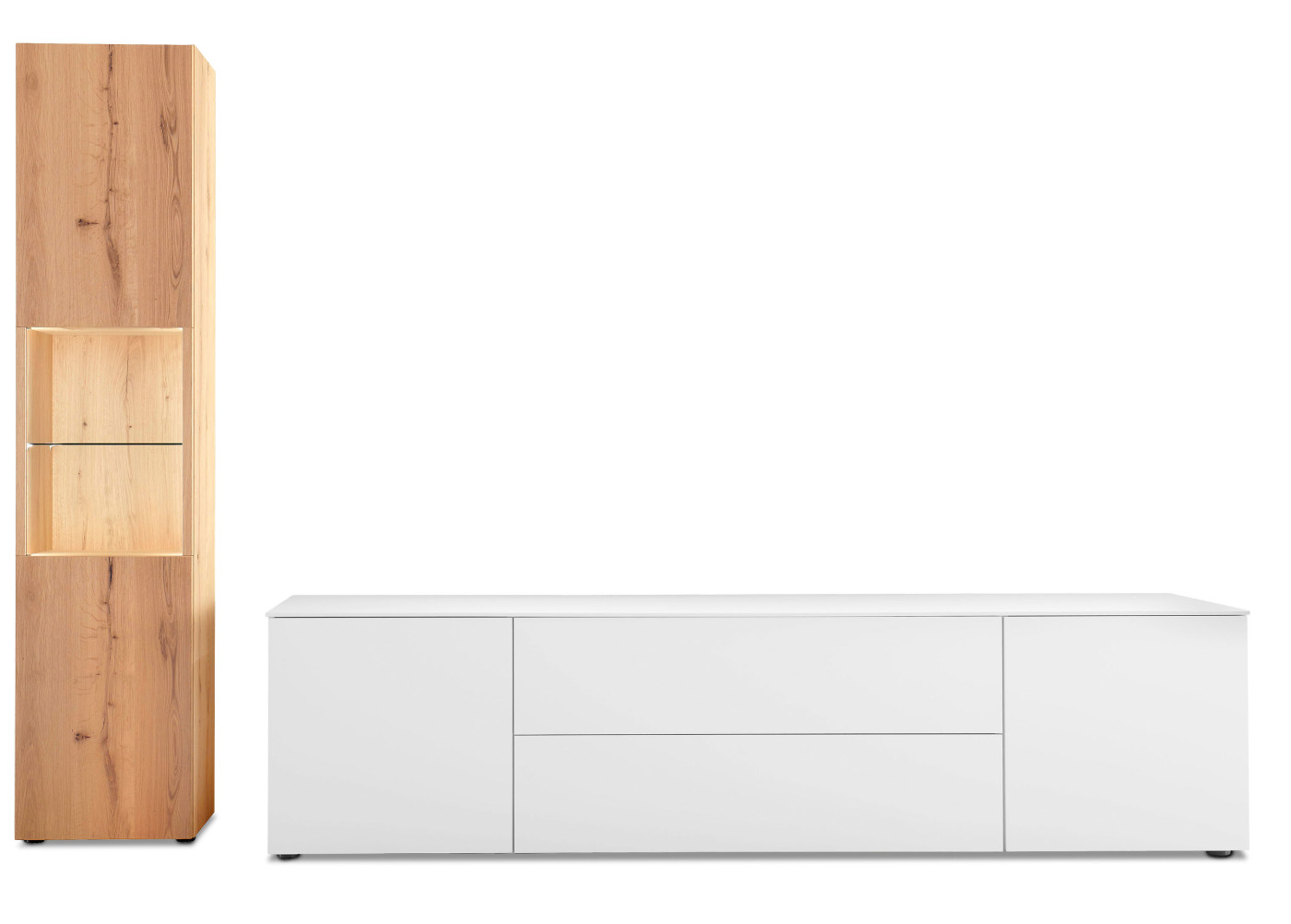 Wohnwand AKINO in Nativ Oak, Sunta weiß Premium matt