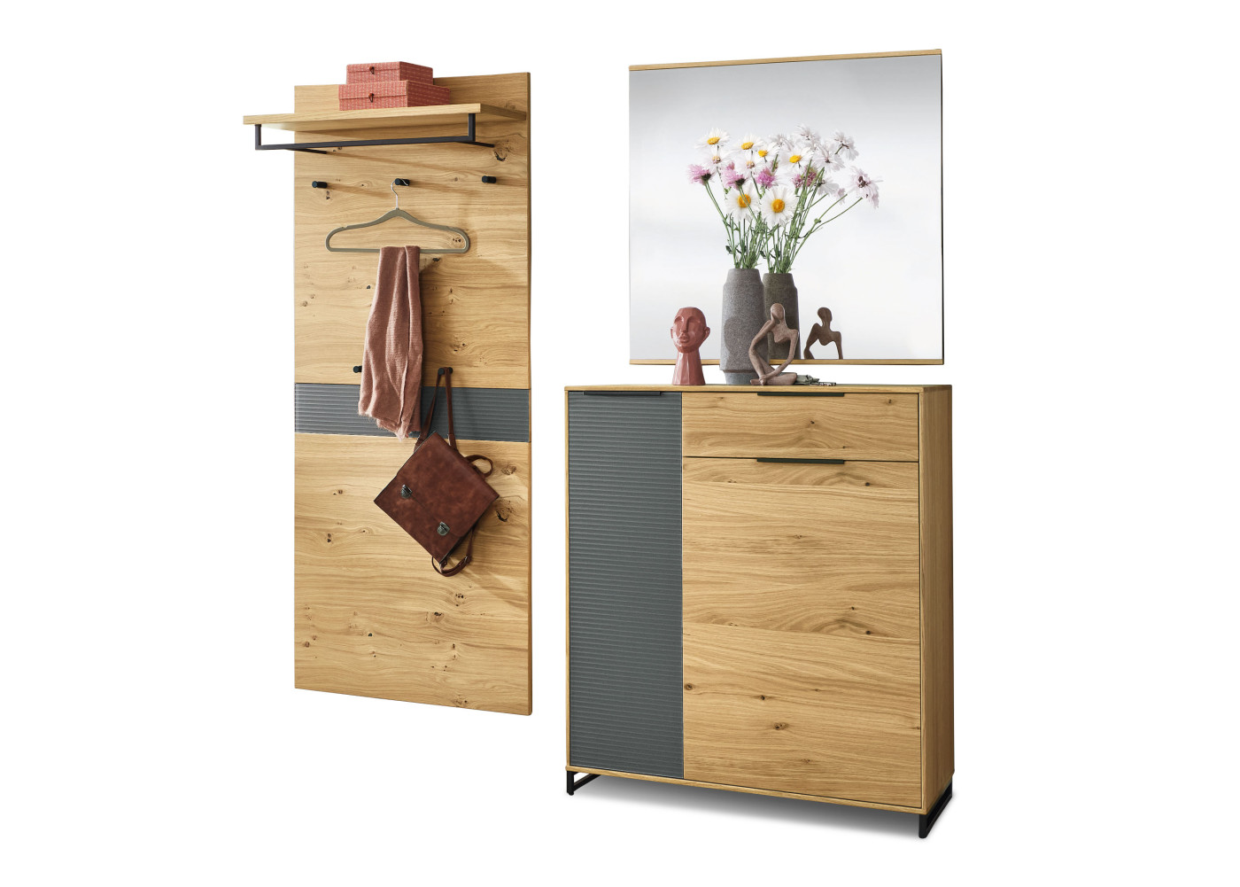 Garderobenkombination ARALIA in Balkeneiche, Eiche bianco, grau