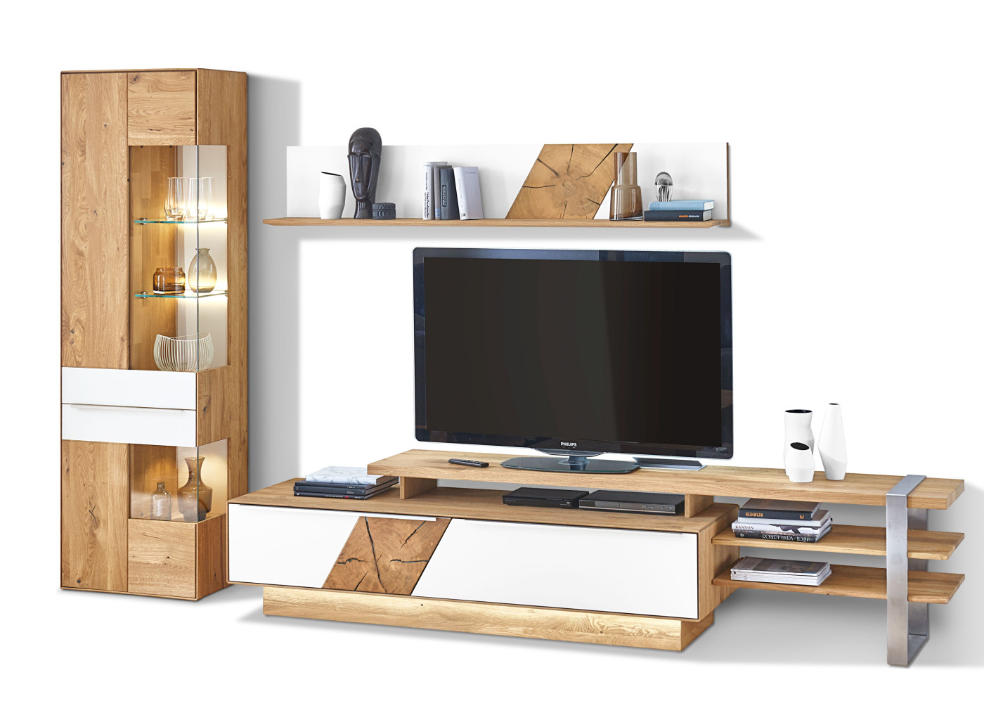 Wohnwand TALVERA in Asteiche massiv, weiß