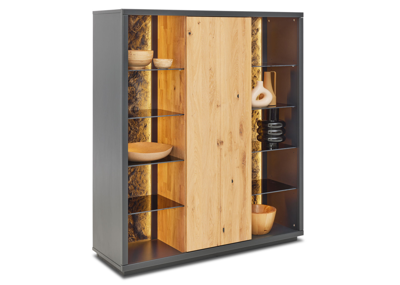 Highboard Vivanto in Wildeiche Bianco, Rioja Felsenoptik