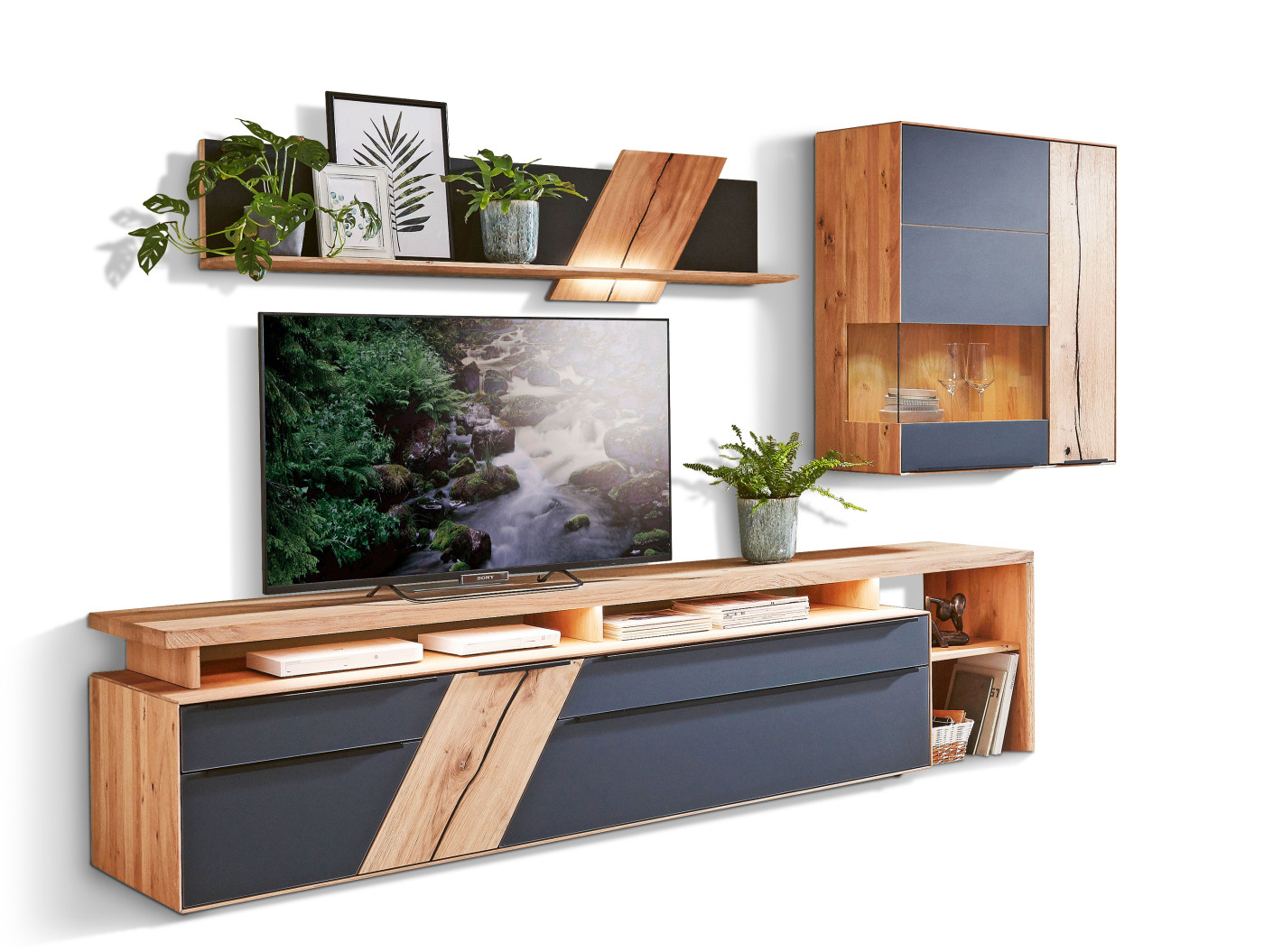 Wohnwand  TALVERA in Asteiche massiv, anthrazit