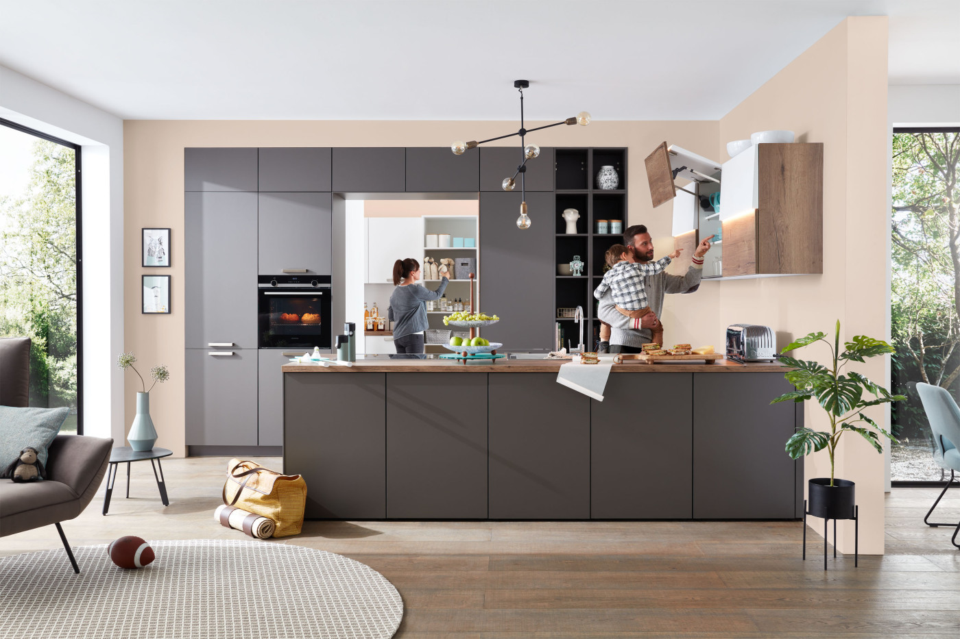 Kücheninsel LENZEN 414-A in Vulkangrau, Alpinweiß