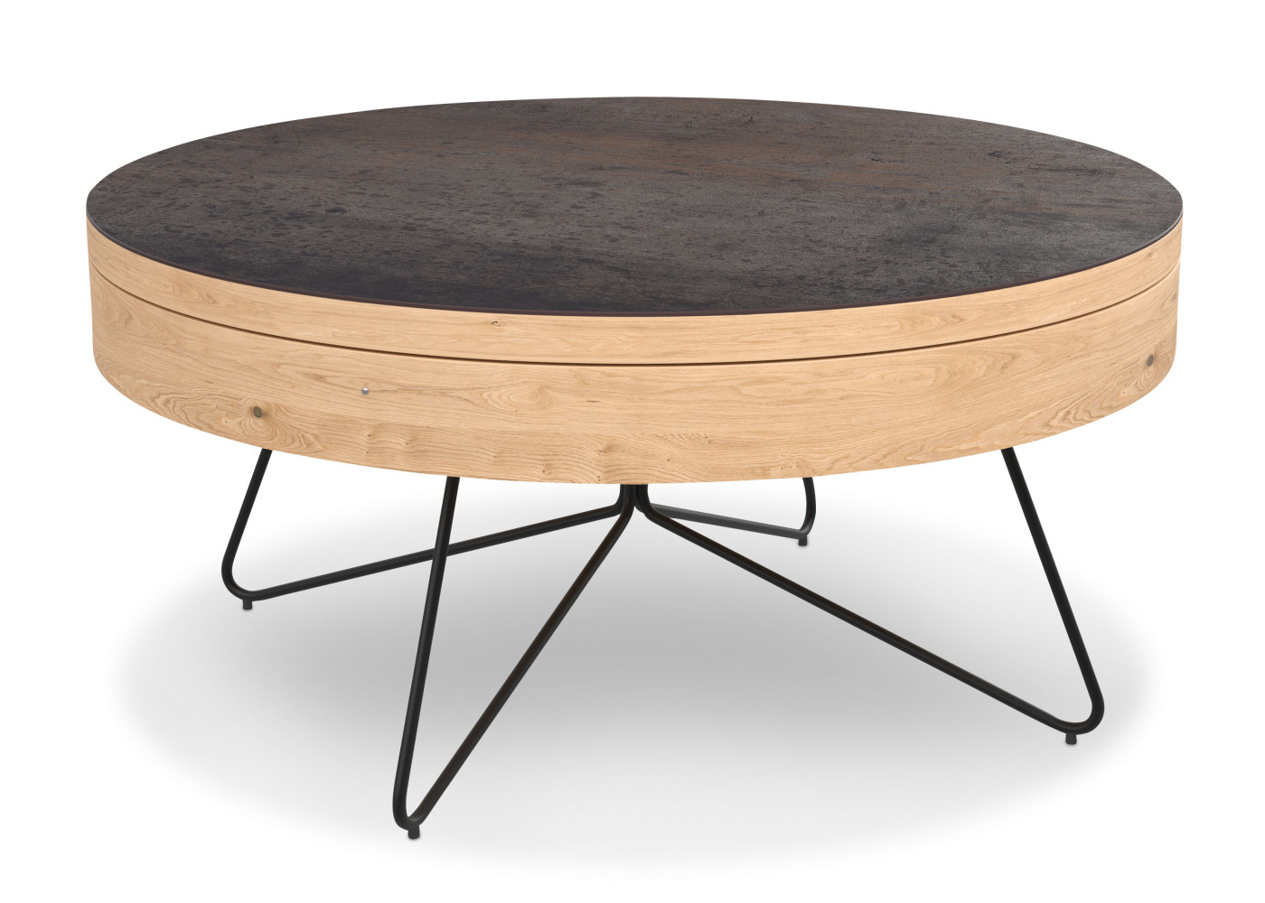 Couchtisch VARIUM in schwarz/Eiche/Keramik rostbraun