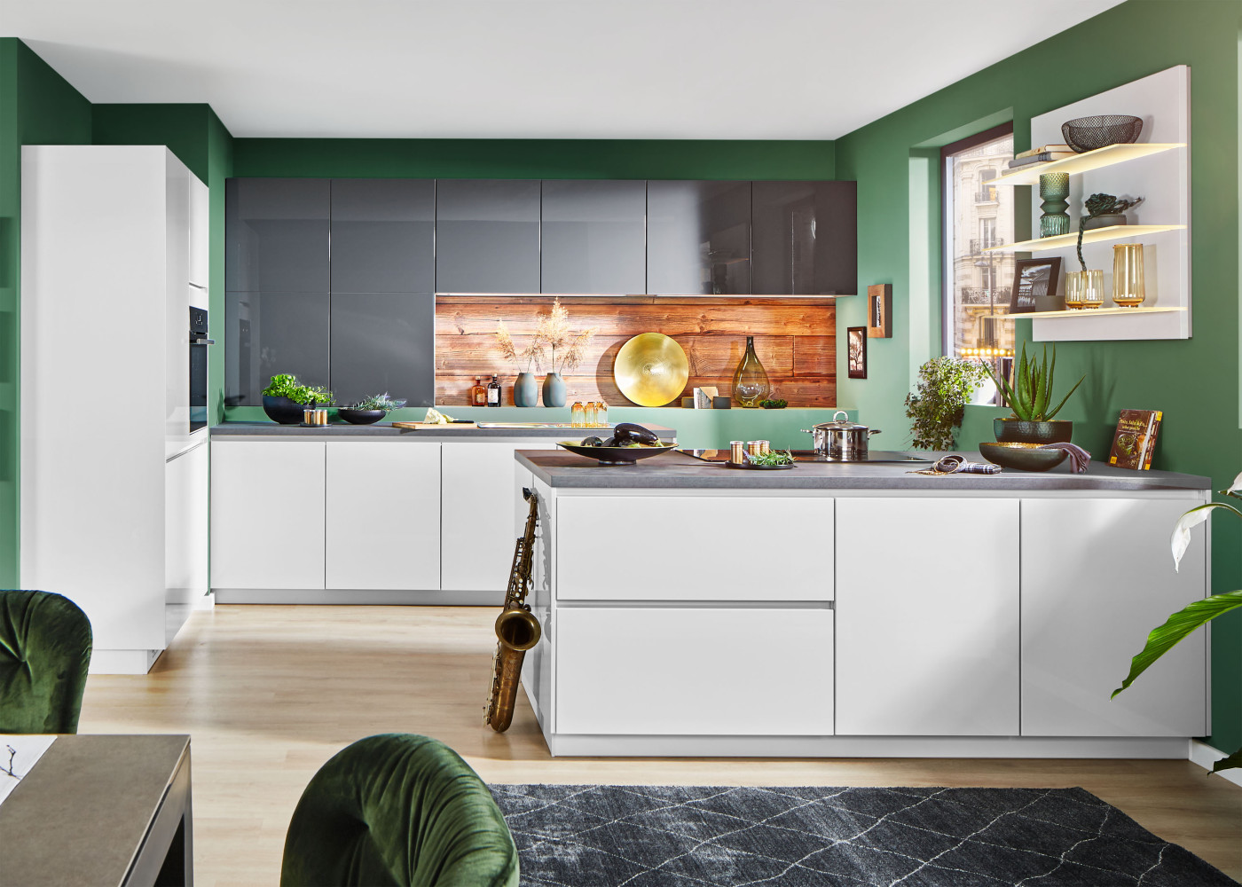 Kücheninsel FELDE 455-B in Seidengrau, Schiefergrau