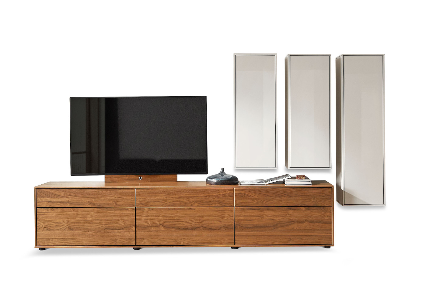 Wohnwand DIAMO in expresso, brilliantgrau, Nussbaum