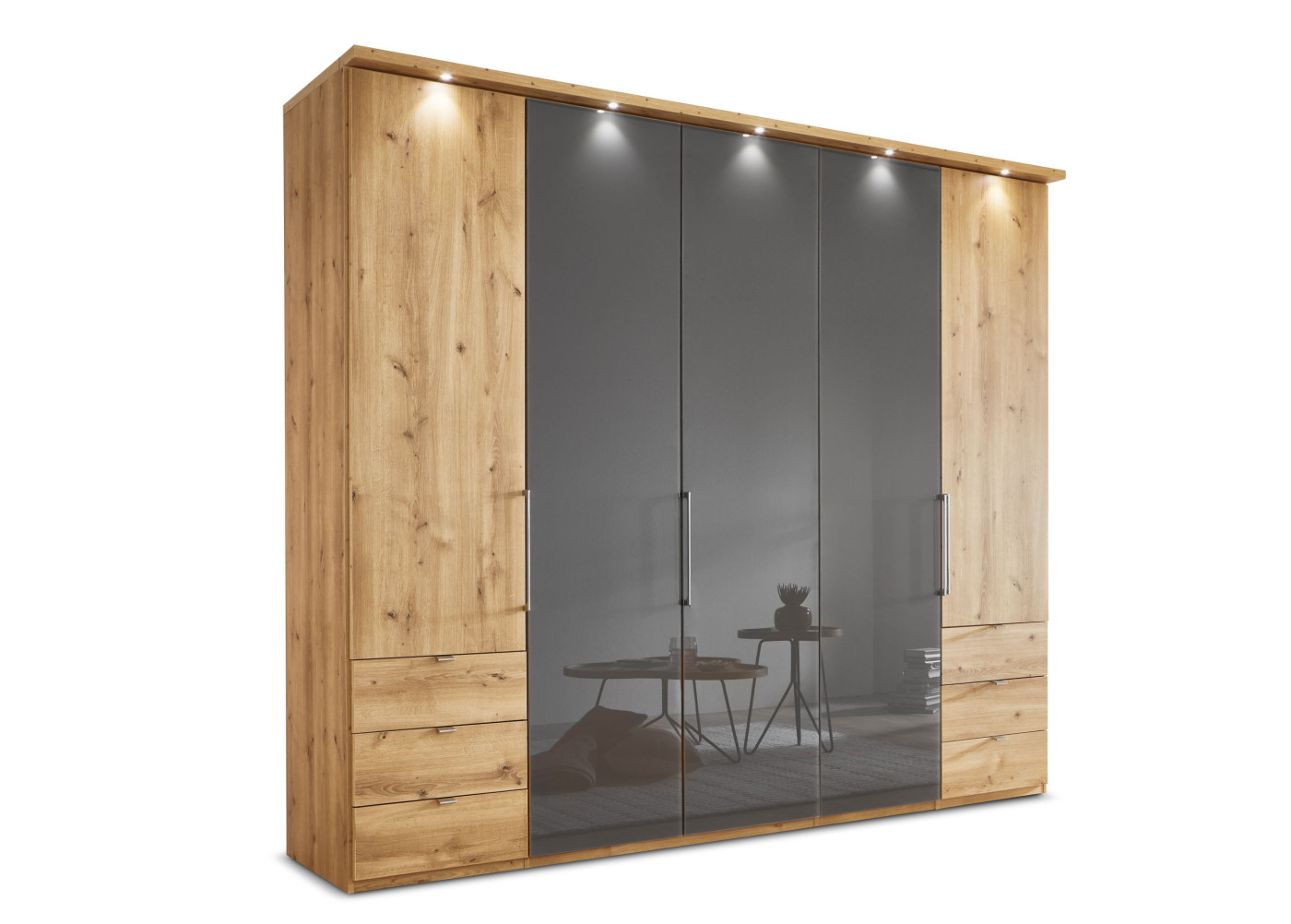 Funktions-Drehtürenschrank CLIVO in bianco eiche - havanna