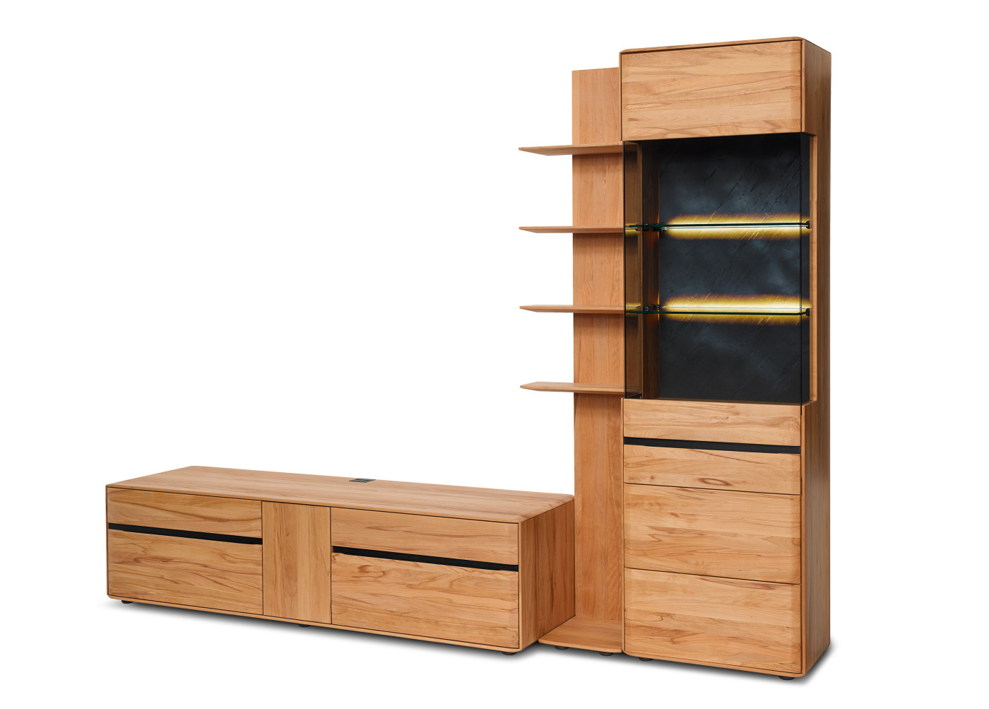 Wohnwand  DANORA PLUS in Kerbuche massiv, natur geölt