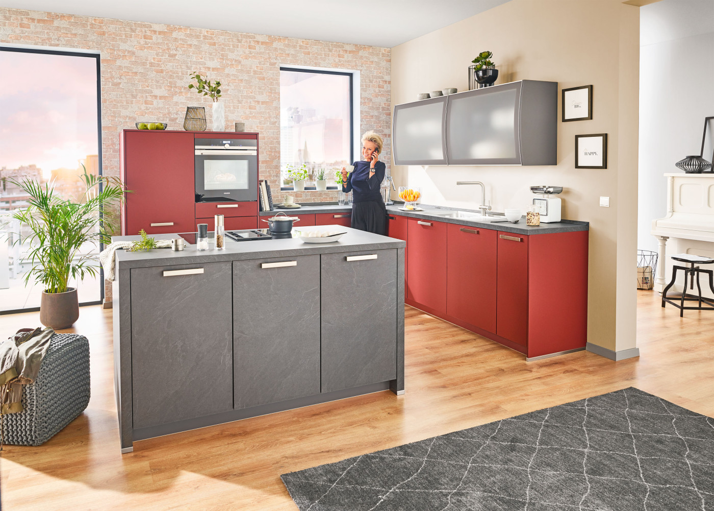 Kücheninsel ESILIA 963 in Rostrot, Grauschiefer