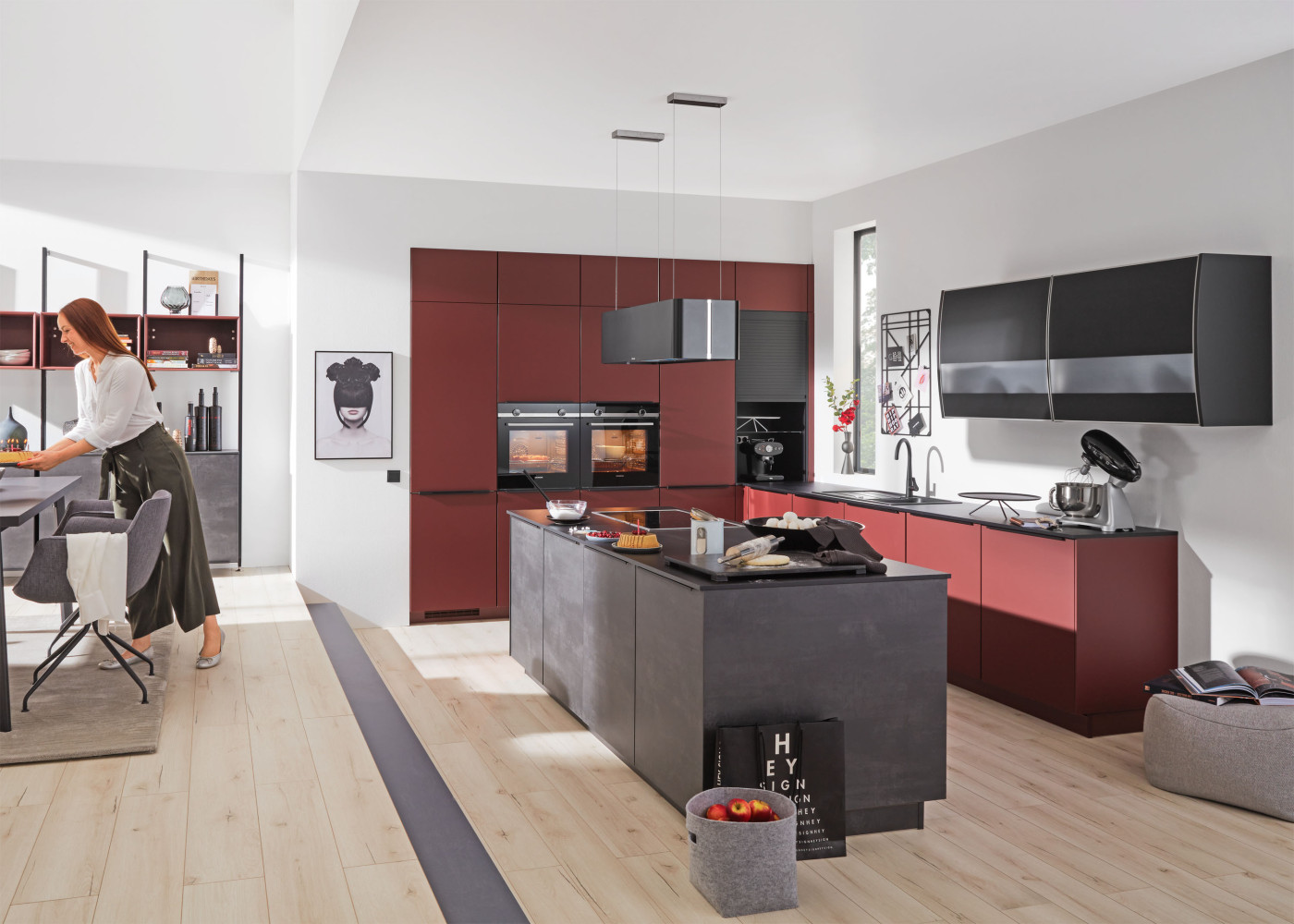 Kücheninsel ESILIA 963-A in Rostrot, Grauschiefer