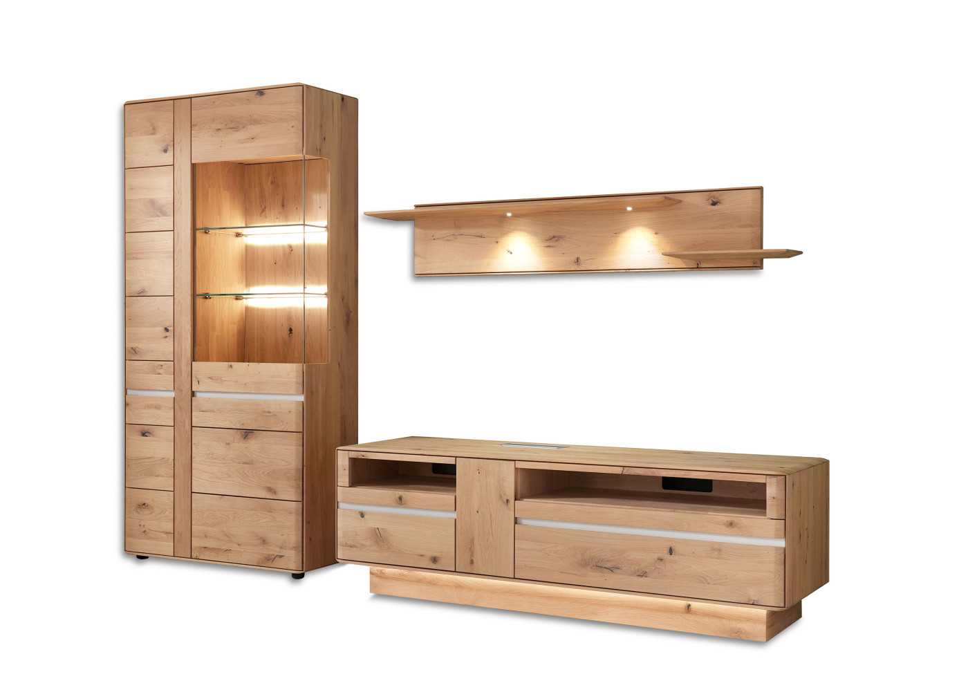 Wohnzimmerkombi  DANORA PLUS in Asteiche massiv, bianco geölt