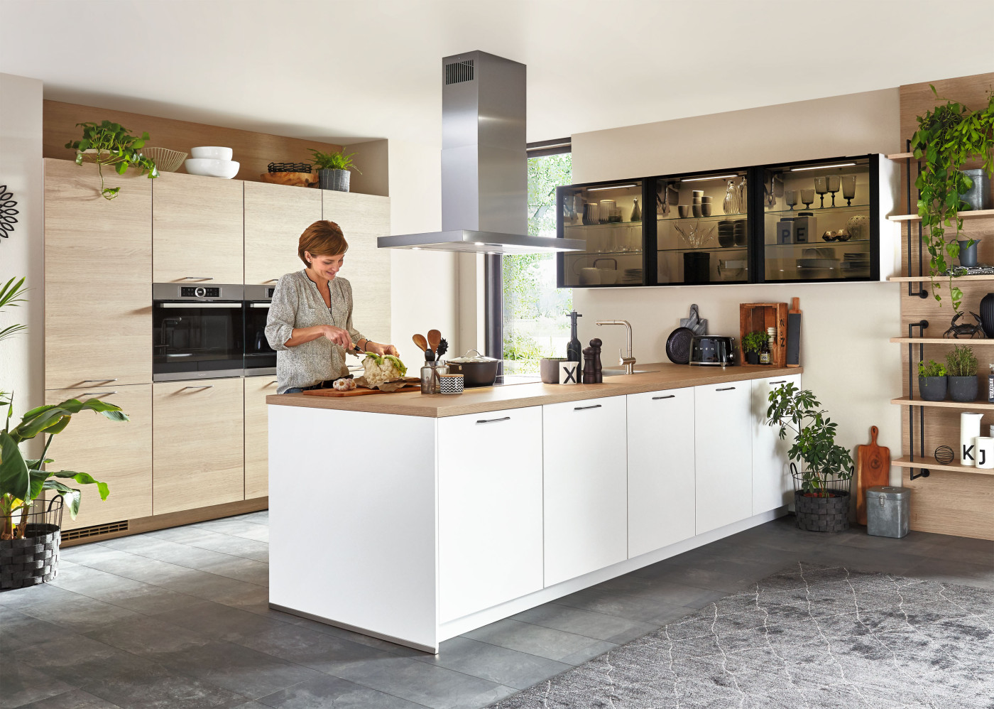 Kücheninsel LENZEN 427 in Alpinweiß, Eiche Sommerset