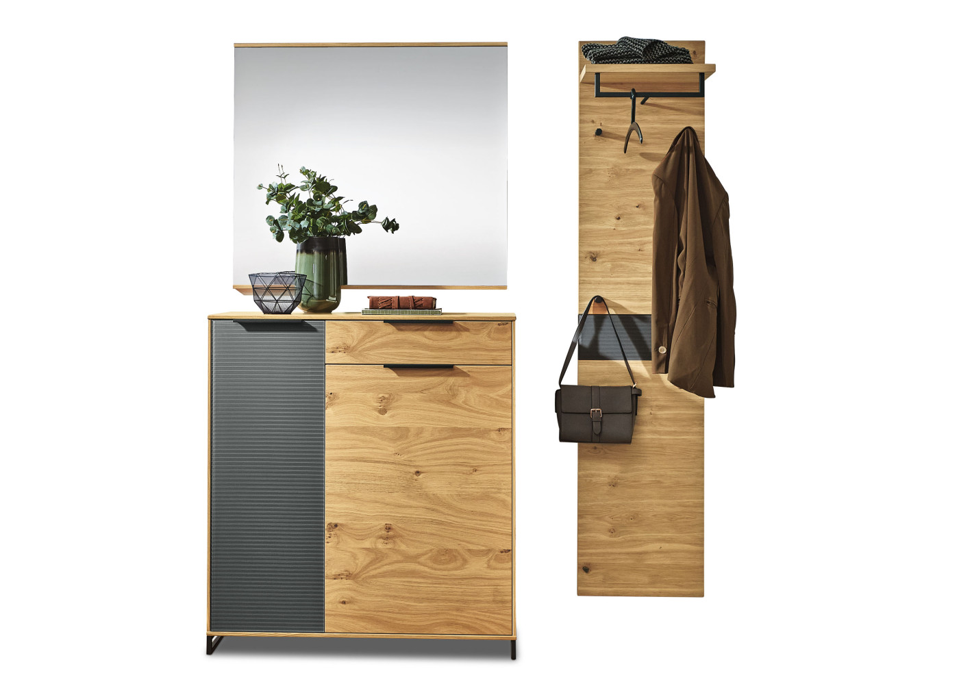 Garderobenkombination ARALIA in Balkeneiche, Eiche bianco, grau