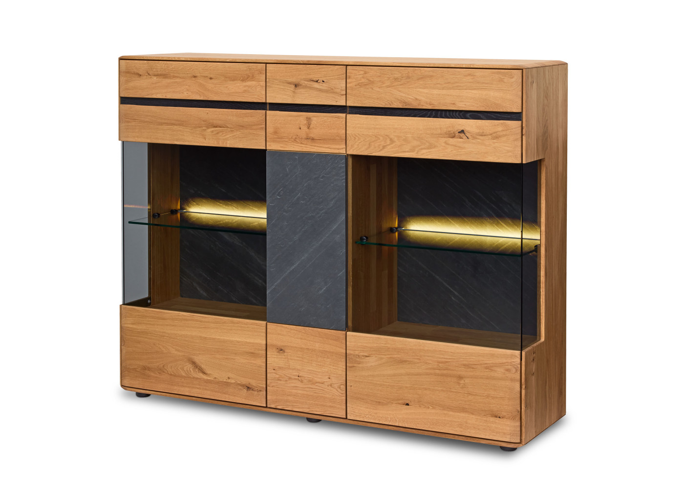 Highboard  DANORA PLUS in Asteiche massiv, bianco geölt