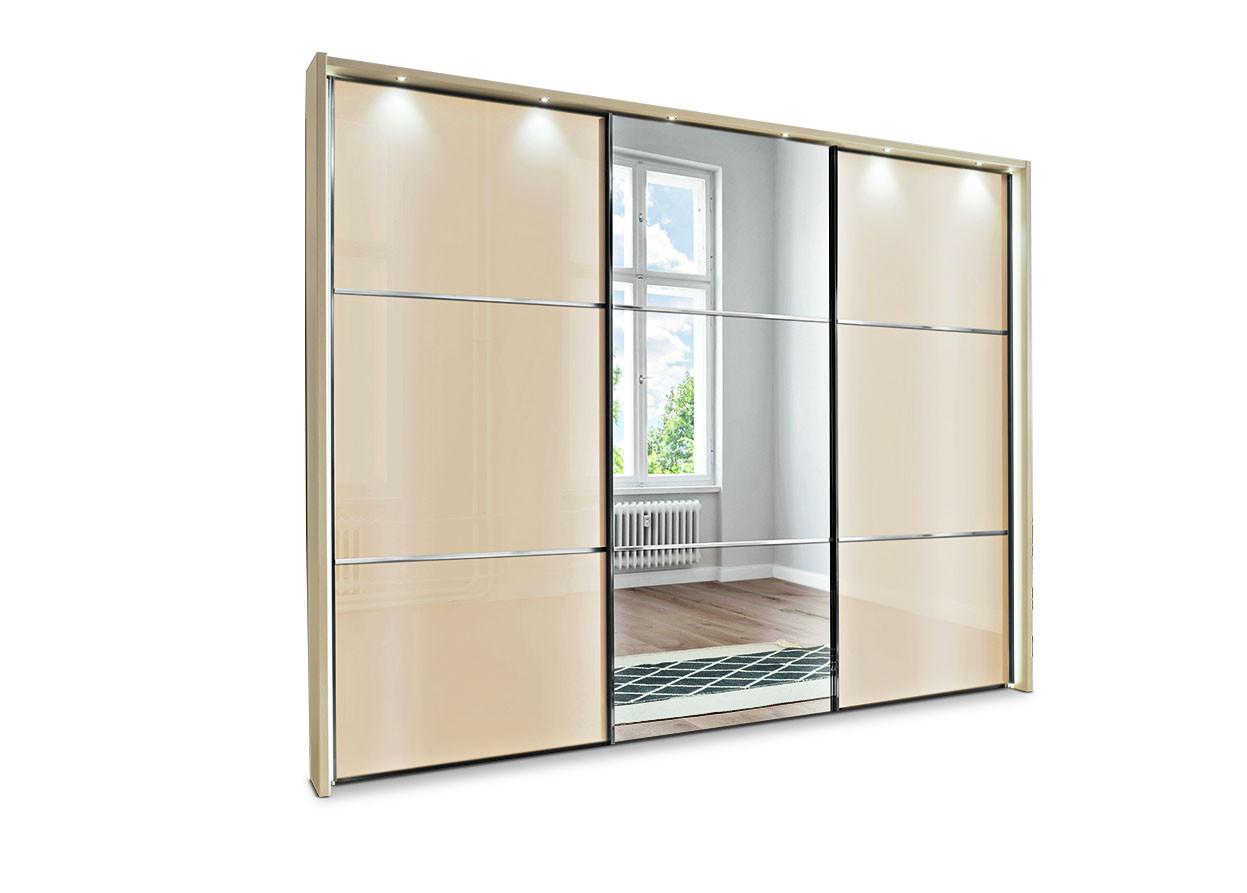 Schwebetürenschrank CLIVO in Glas Champagner