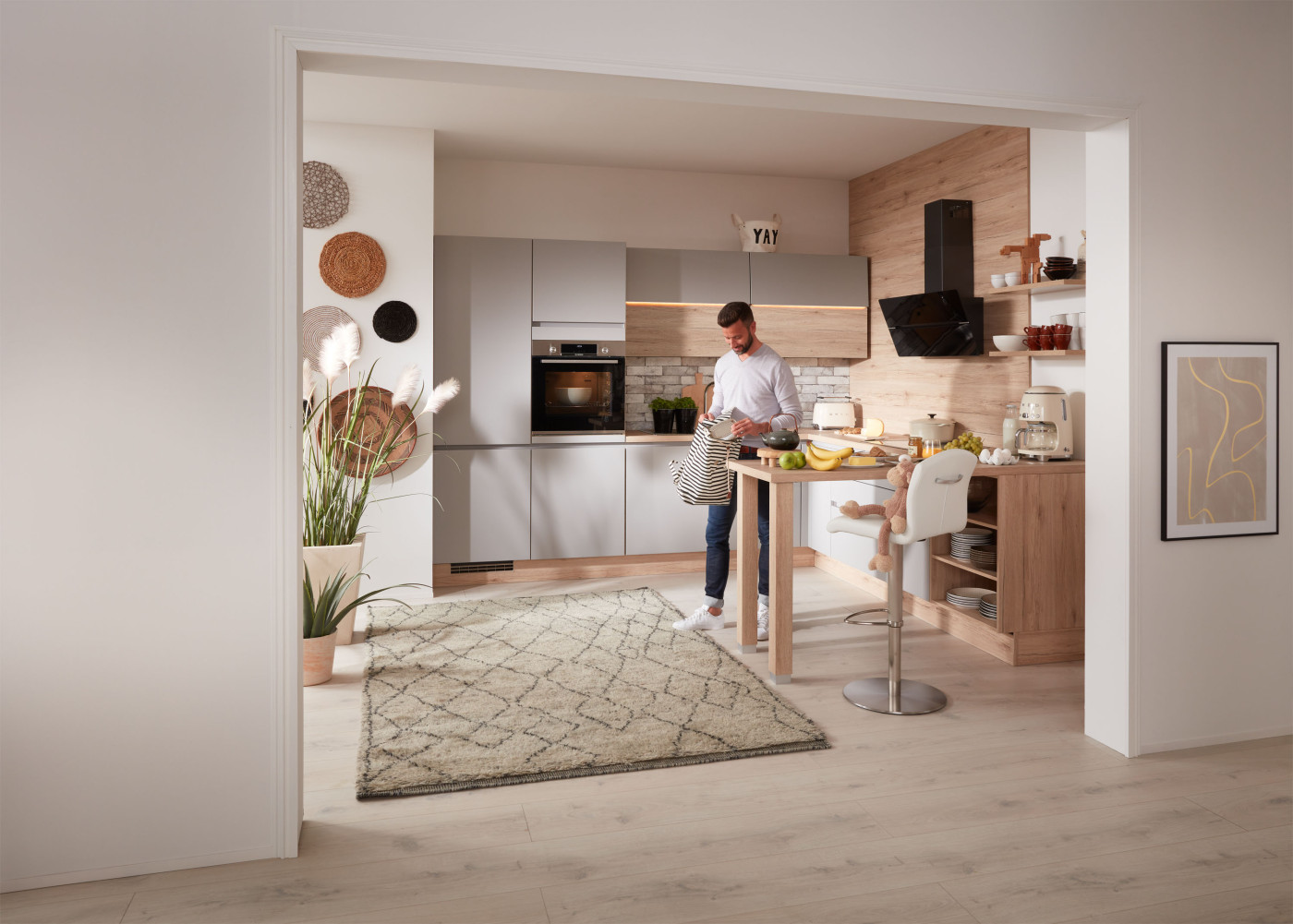 L-Küche SIMALO 165-B in Steingrau, Eiche San Remo Nahbildung