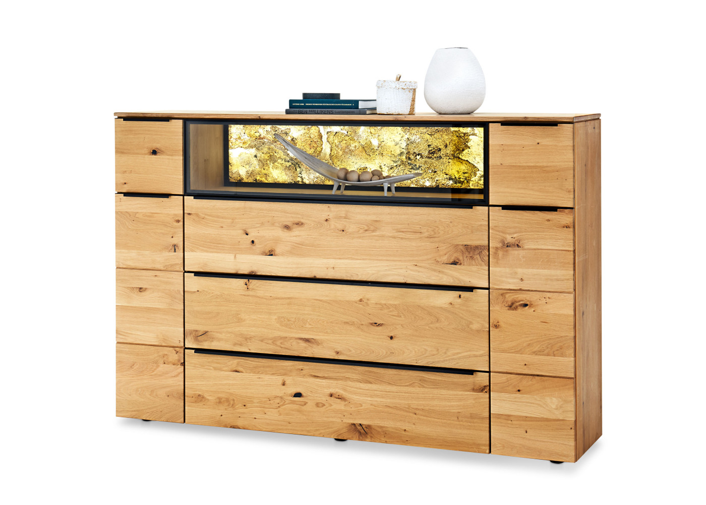 Highboard NANDUR in Asteiche, Transluzenta Schiefer