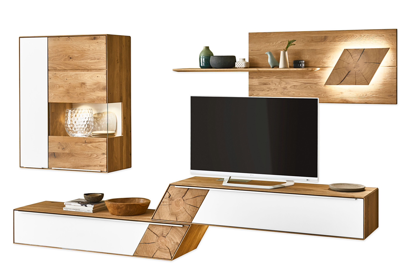 Wohnwand  TALVERA in Asteiche massiv, weiß