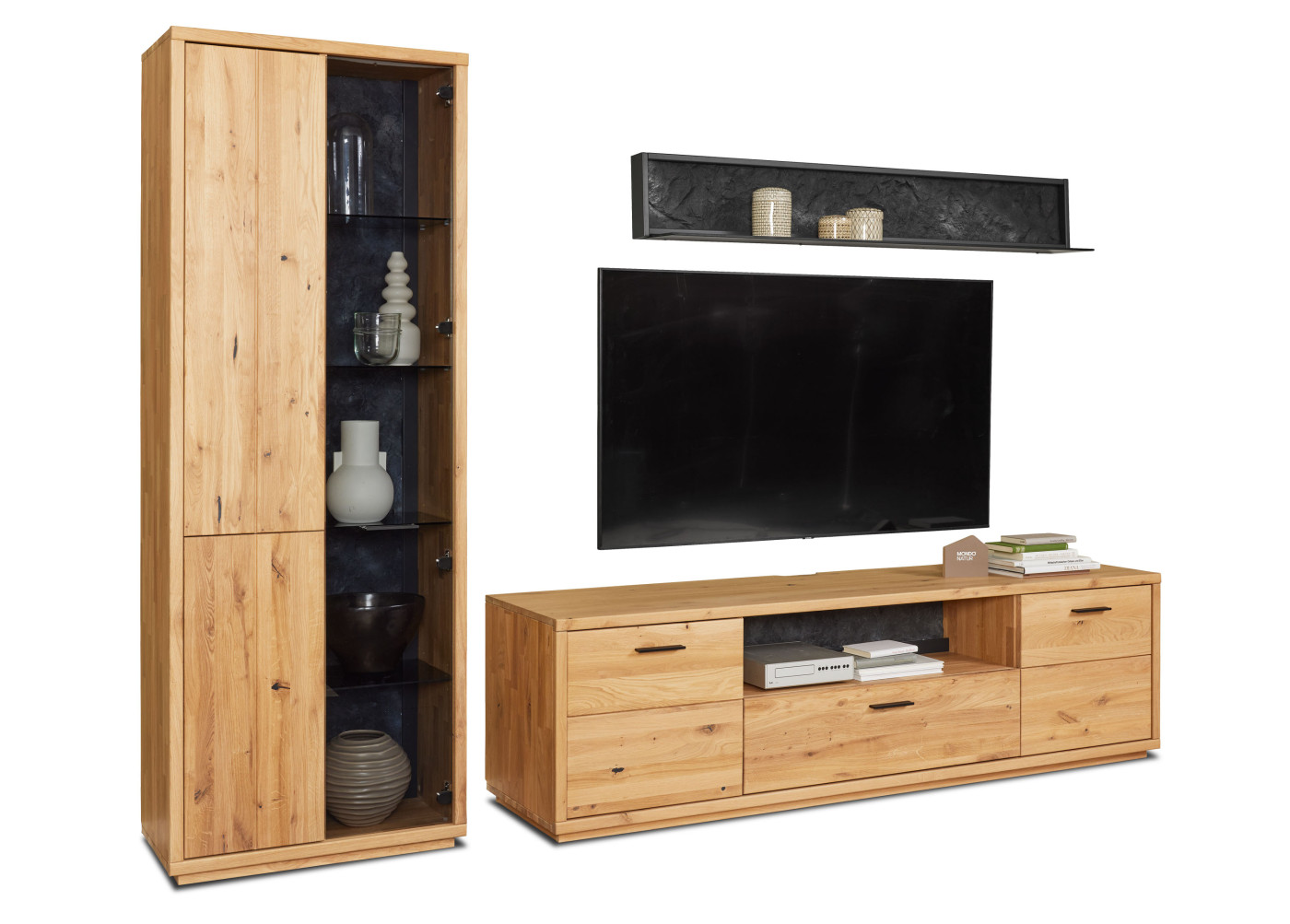 Wohnwand Vivanto in Wildeiche Bianco, Rioja Felsenoptik