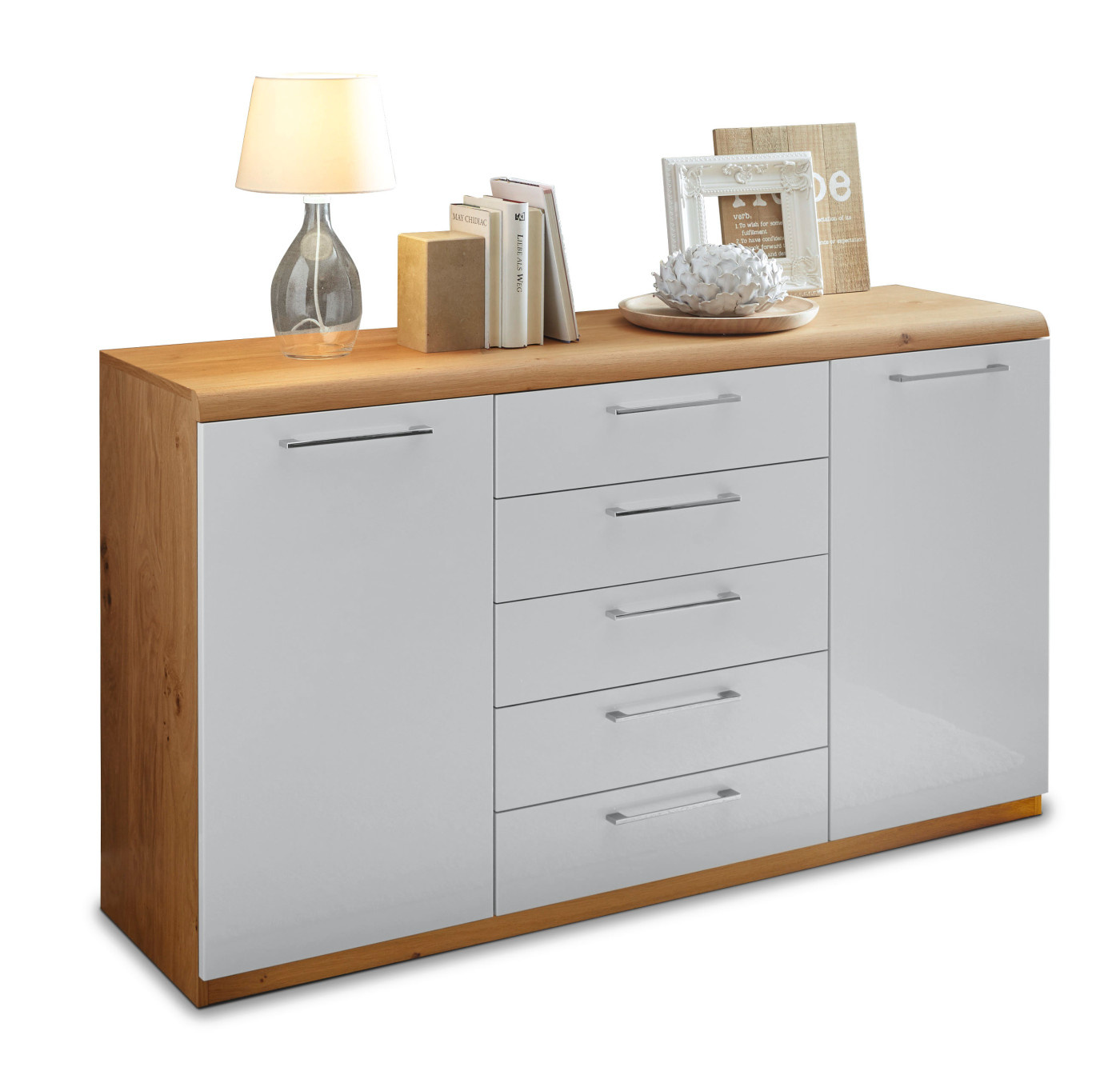 Superkombikommode COMFORT PLUS in Eiche - Hochglanz weiß