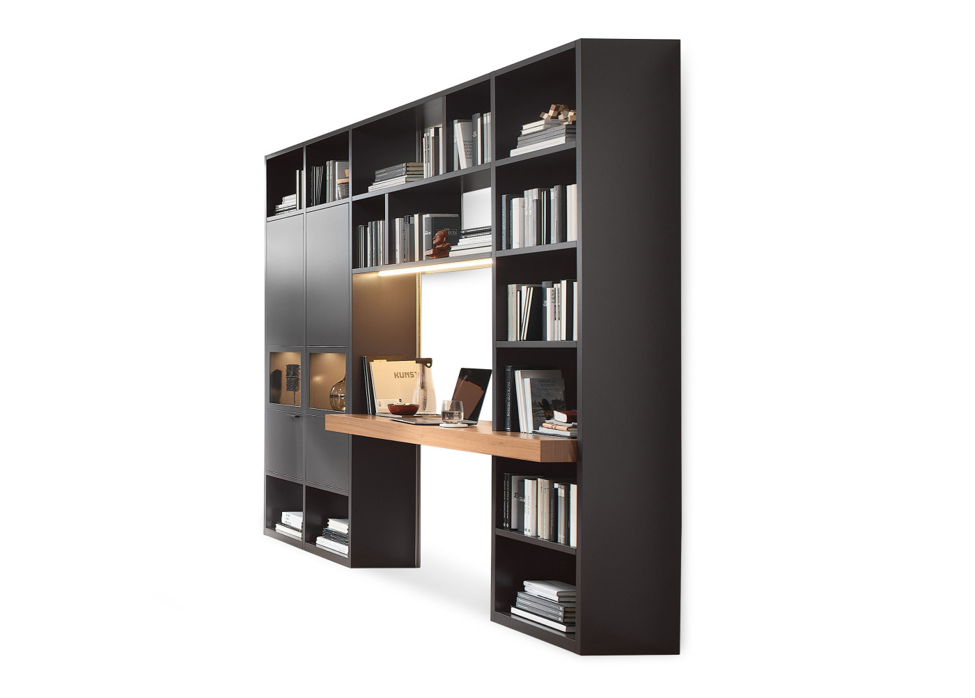 Schrankwand ARTIST in graphit, Nussbaum nova