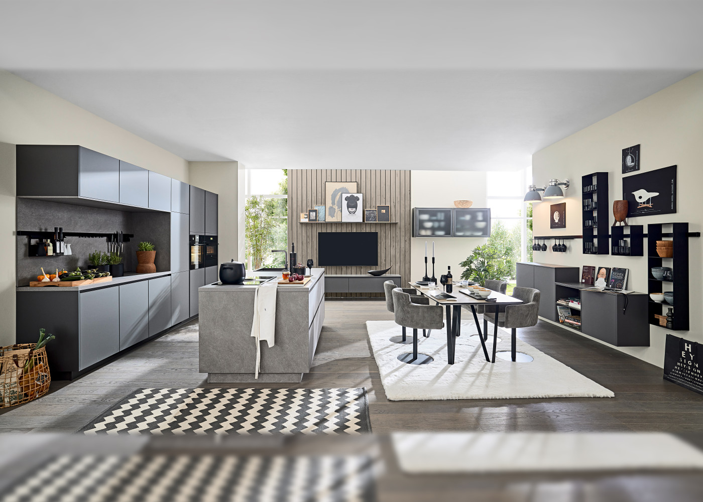 Kücheninsel TORNA 334-D in Schiefergrau supermatt, Basalt Taupegrau