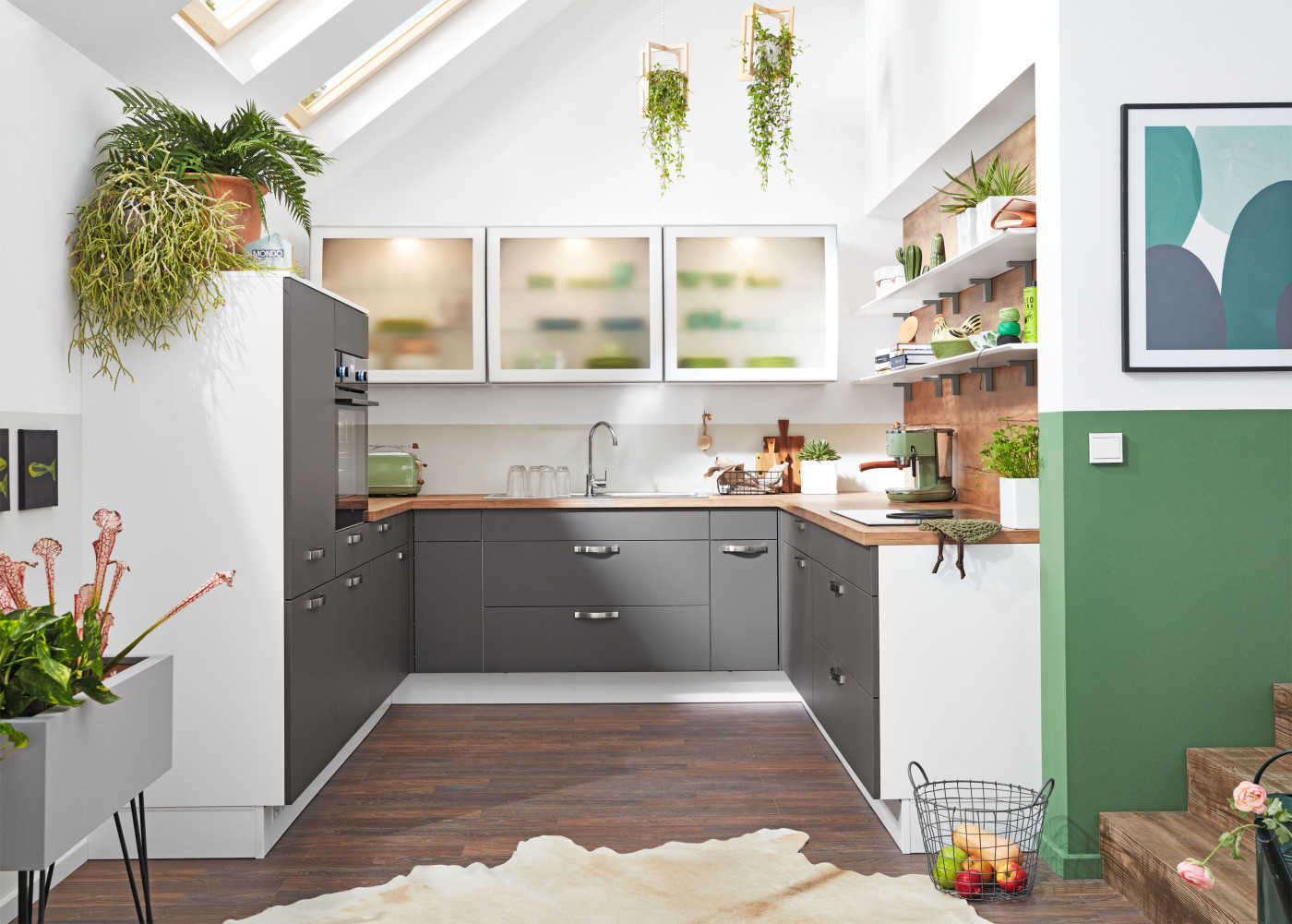 Küche LENZEN 414 in Vulkangrau, Alpinweiß