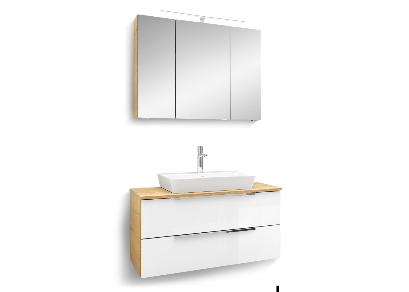 Badkombination ARTA in Glas weiß, Halifax Eiche quer Nachbildung