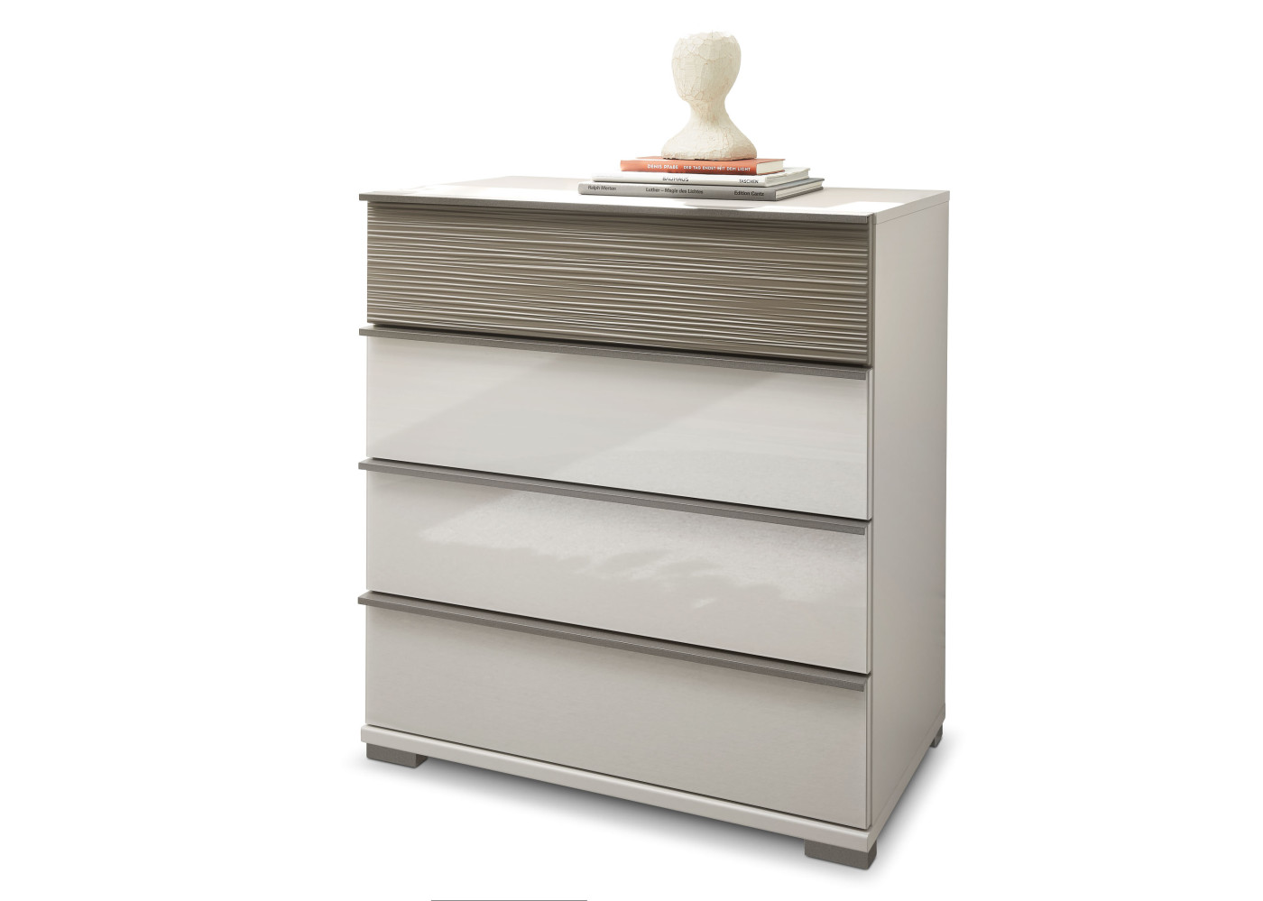 Schubkastenkommode CASSANO PLUS in Struktur havanna, kieselgrau Dekor, Glas kieselgrau