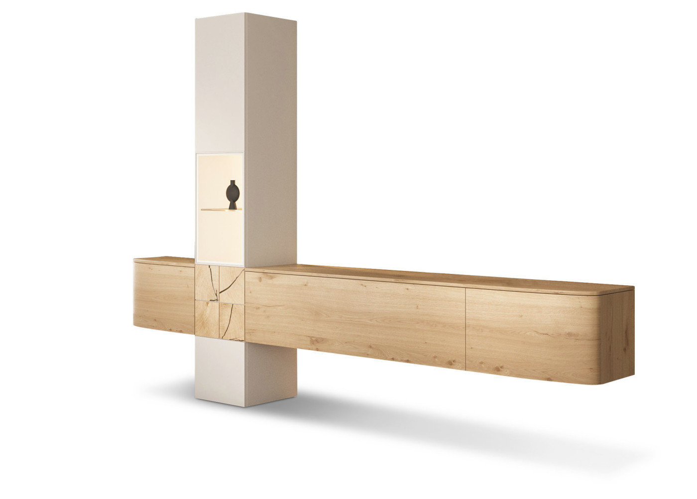 Wohnwand Kigara in Weiß, braun, Transparent