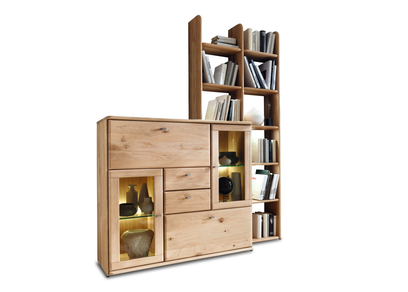 Multifunktions-Highboard mit Regalkombi  ABANDO in Wildeiche