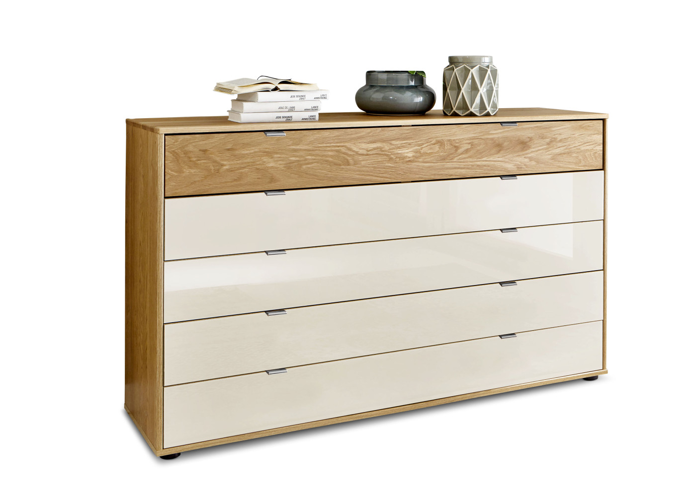Schubkastenkommode Wega Plus in champagner, Eiche bianco he