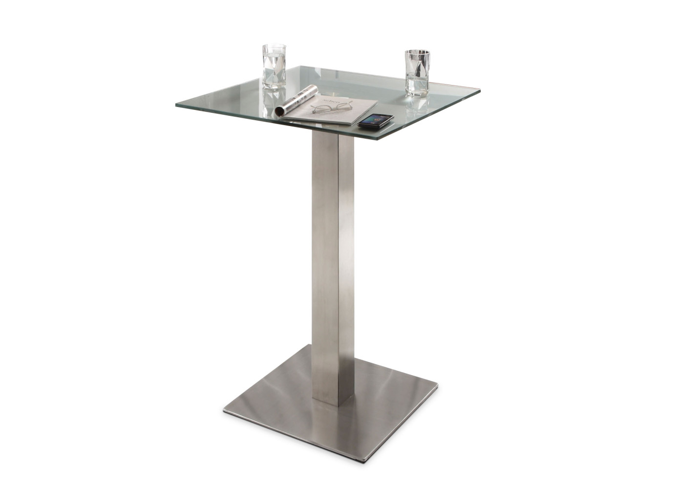 Hochtisch TIRAMO in Edelstahl, Glas weiß