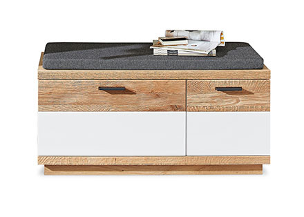 Garderobenbank LISANA in Wildeiche, weiß, Old Artisan Eiche, grau