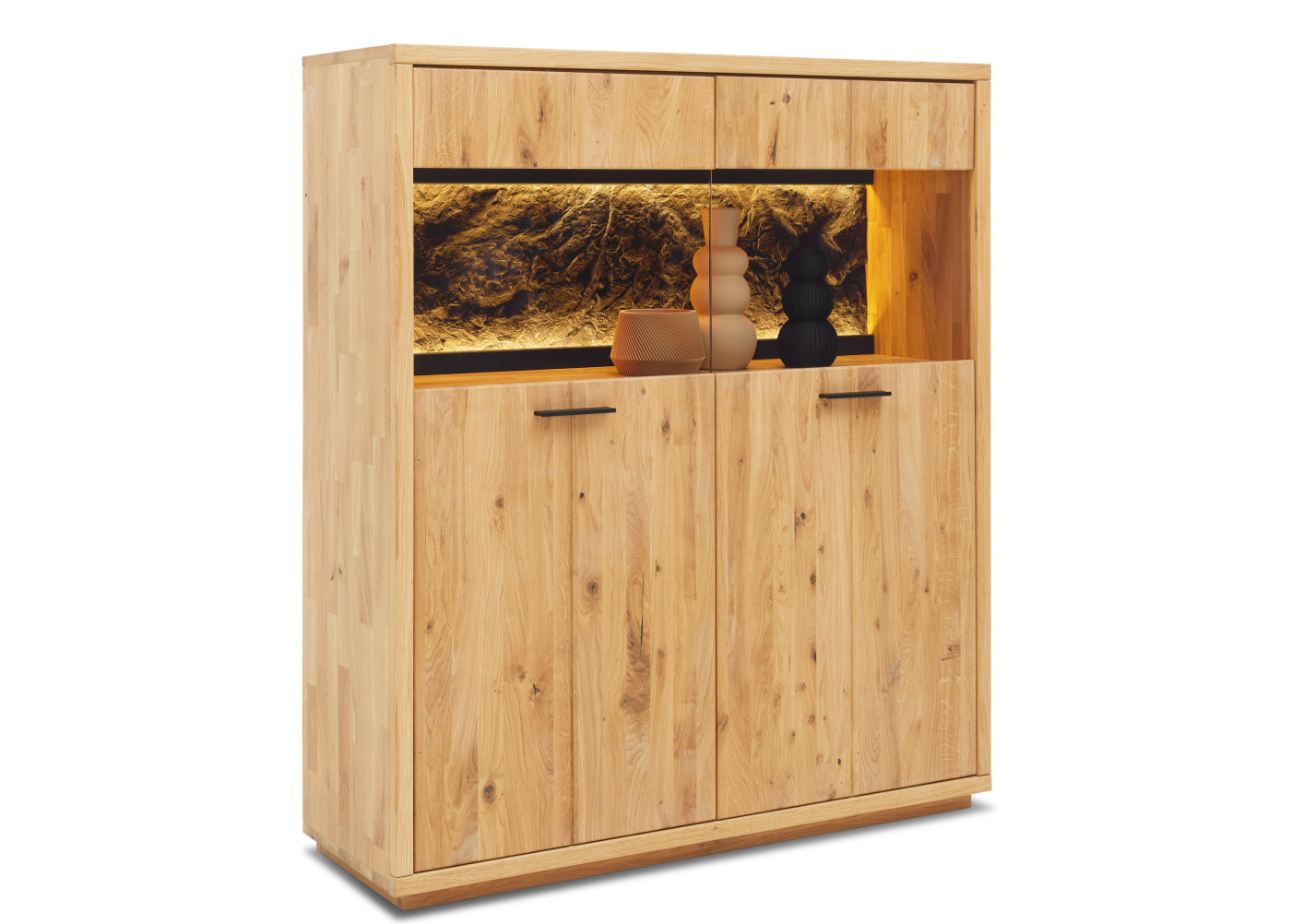 Highboard Vivanto in Wildeiche Bianco, Rioja Felsenoptik