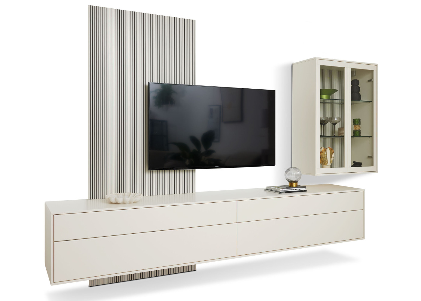 Wohnwand DIAMO in Lack wollweiß/Lack seidengrau