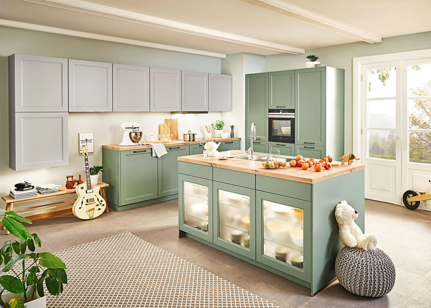 Kücheninsel CAMO 776 in Schilfgrün, Steingrau