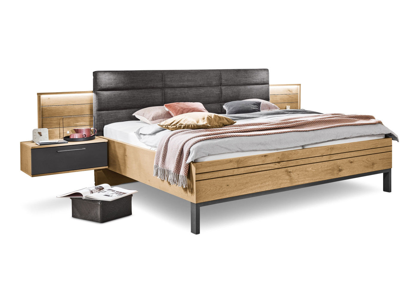 Bettanlage MARUNA in anthrazit, Balkeneiche