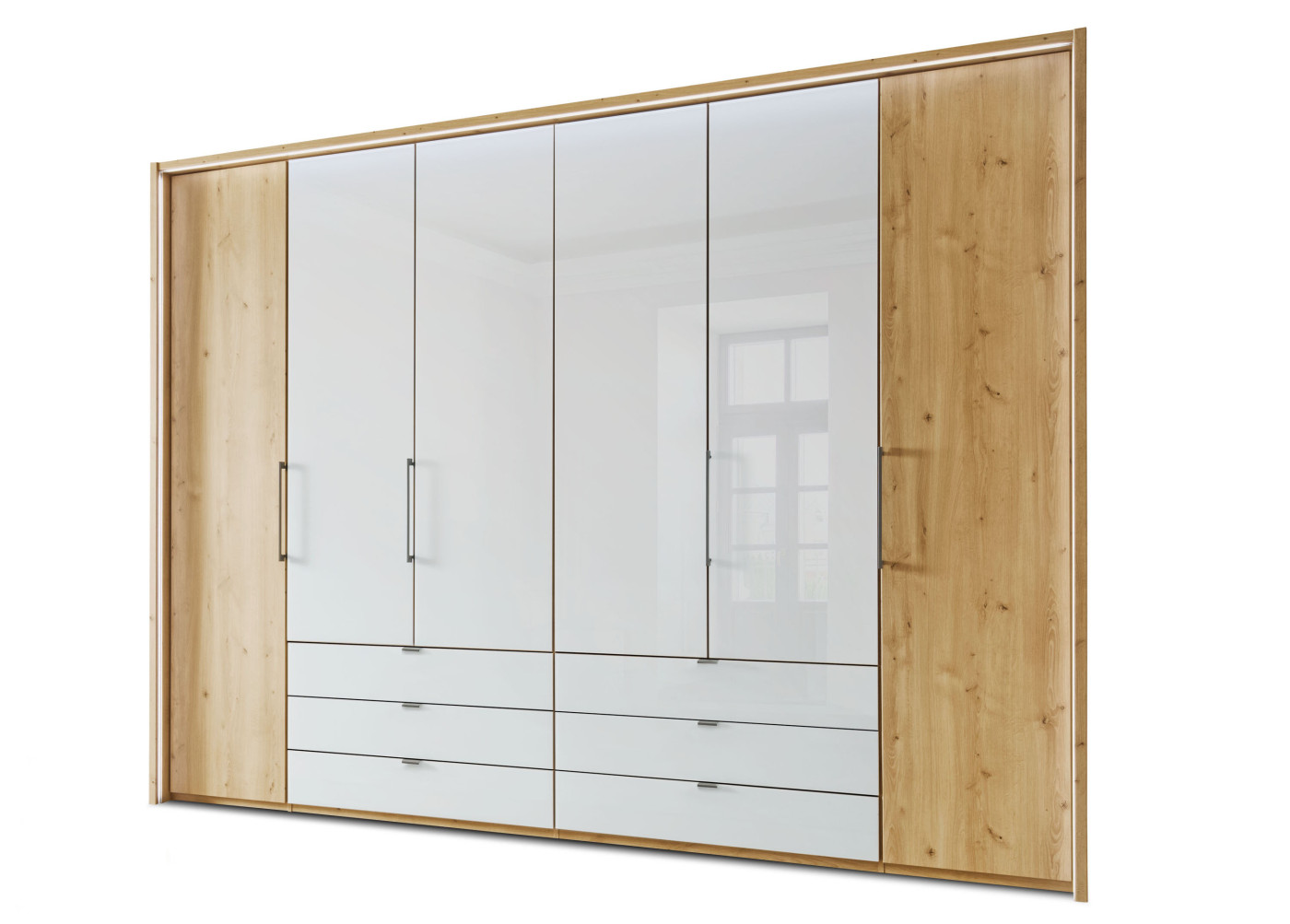 Funktions-Drehtürenschrank CLIVO in bianco eiche - champagner